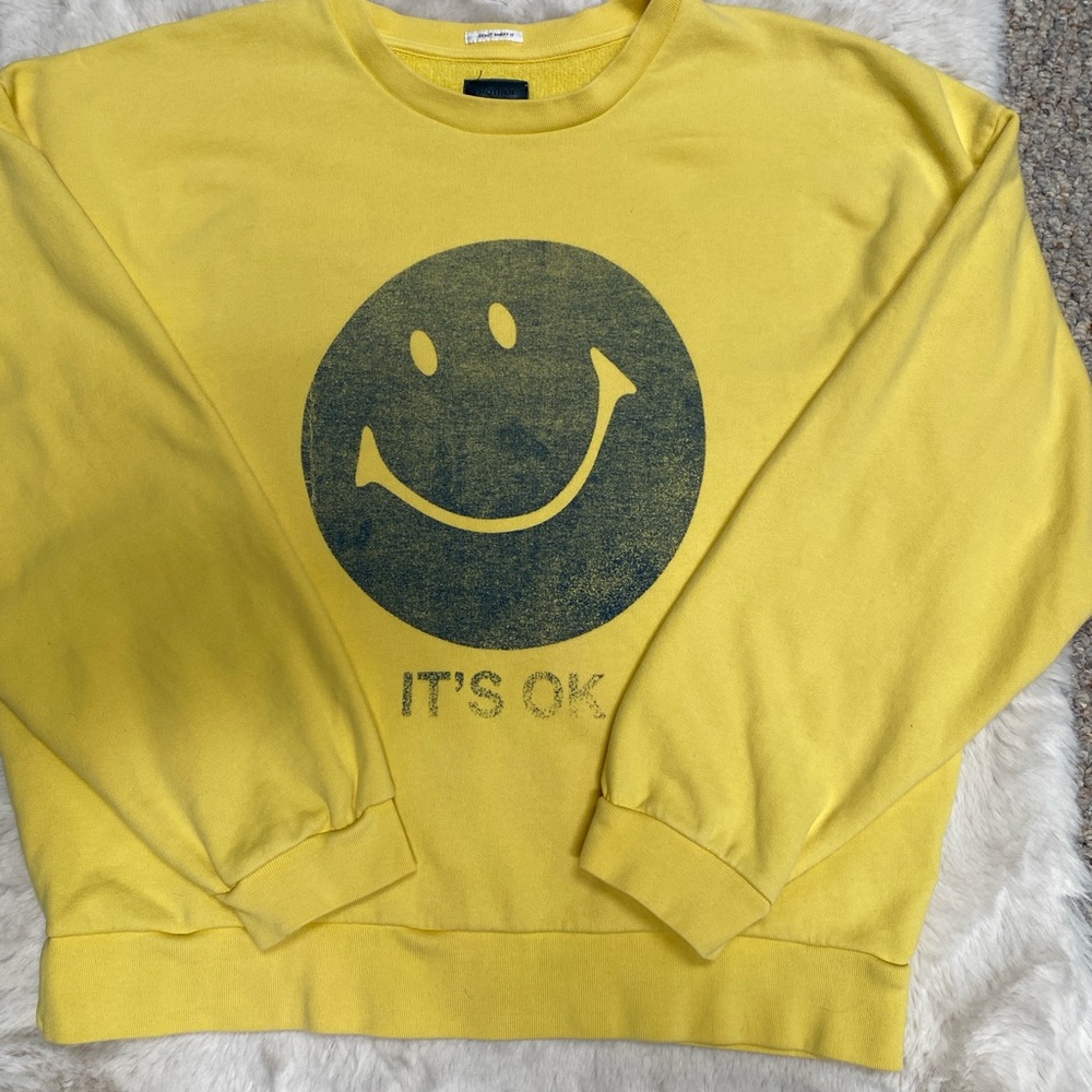 MOTHER Yellow Smiley Face Sweater